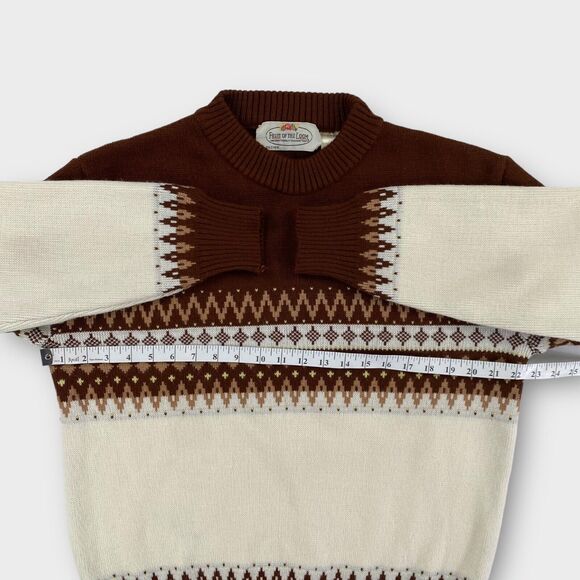 VINTAGE Fruit of the Loom Sweater Mens Extra Large Brown Fair Isle Pullover 60s - Picture 7 of 9